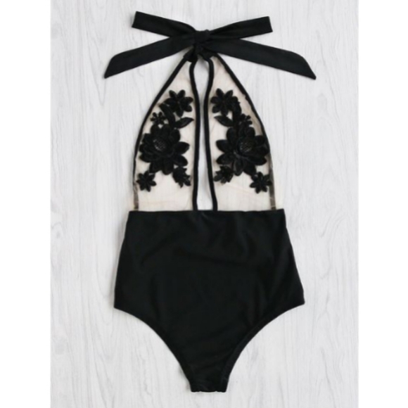 👙2/$20 Halter Mesh Floral Embroidery Swimsuit - Picture 3 of 10